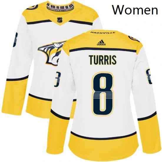 Womens Adidas Nashville Predators 8 Kyle Turris Authentic White Away NHL Jersey